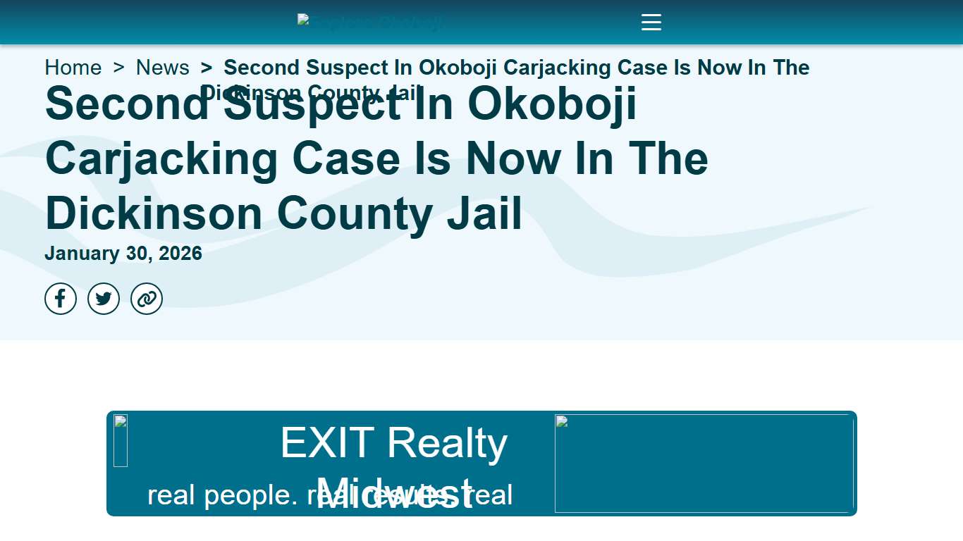 Second Suspect In Okoboji Carjacking Case Is Now In The Dickinson County Jail – Explore Okoboji